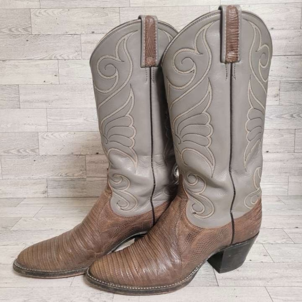 Vintage Dan Post Western Exotic Gray Lizard Leather Cowboy Boots Women’s 7 C - Picture 2 of 9